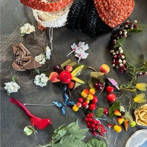 Happy and Charming Lot of Vintage Millinery Findings-Vintage Fruit and Hat Forms